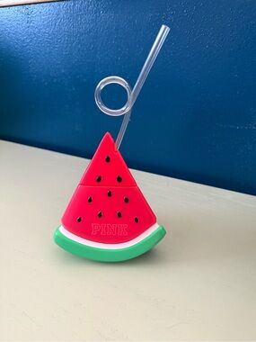 NWOT New Victoria's Secret PINK Watermelon Cup Water Bottle Crazy Straw Beach